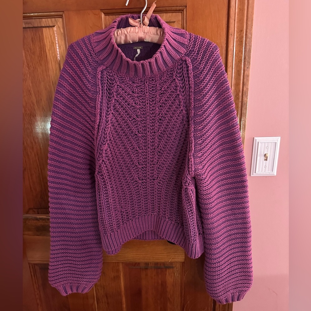 Free People Purple Cable Knit Sweater